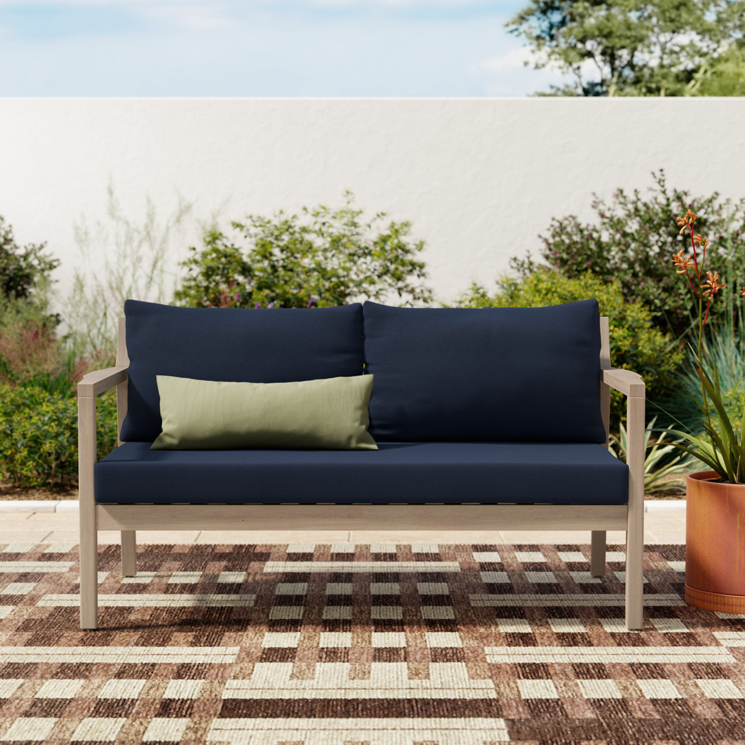 Amina 58" Acacia Outdoor Love Seat with Cushions